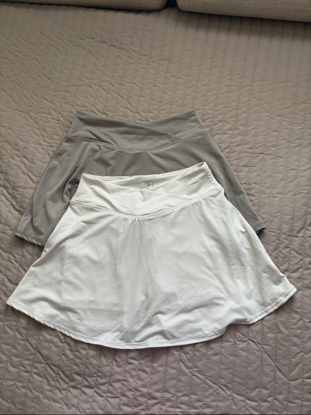 Set of 2 -90 Degree By Reflex Light Tan & White Skater Skirt & Crossover Waist